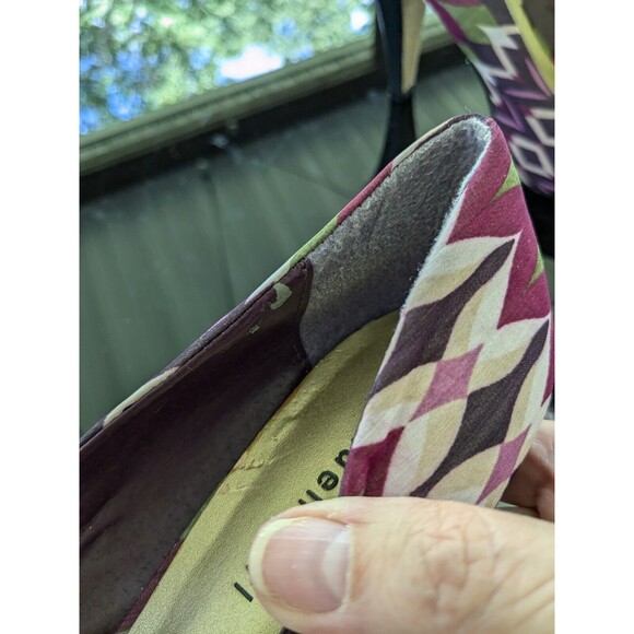 Madden Girl Heels Women's Sz 9 Jacquard Marled Aztec Purple Geometric Peep Toe - Picture 8 of 9